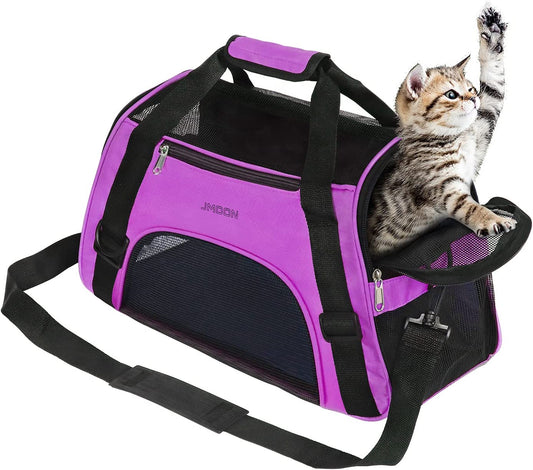 JMOON Cat Carrier Soft-Sided Airline Approved Pet Carrier Bag,Pet Travel Carrier for Cats,Dogs Puppy Comfort Portable Foldable Pet Bag (Medium, Purple)