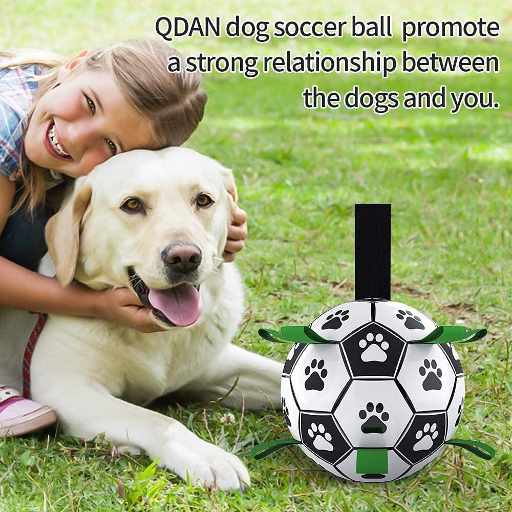 Dog Soccer Ball Football Set - 2 PCS Dog Balls with Strap for Tug of War, Soccer Ball Football Toys for Small Medium Large Dogs, Herding Ball for Dogs, Dog Birthday Toy