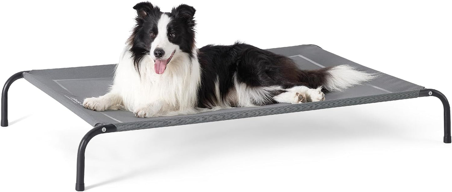 Bedsure Elevated Raised Cooling Cots Bed for Large Dogs, Portable Indoor & Outdoor Pet Hammock with Skid-Resistant Feet, Frame with Breathable Mesh, Grey, 49 Inches