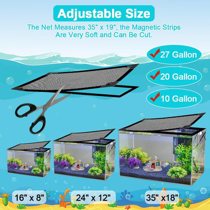 Magnetic Aquarium Cover Lid, DIY Fish Tank lid Anti-Jumping net Cover mesh Terrarium lid Aquarium Hood，Adjustable Size Fit Tank Size Max 35''X19''