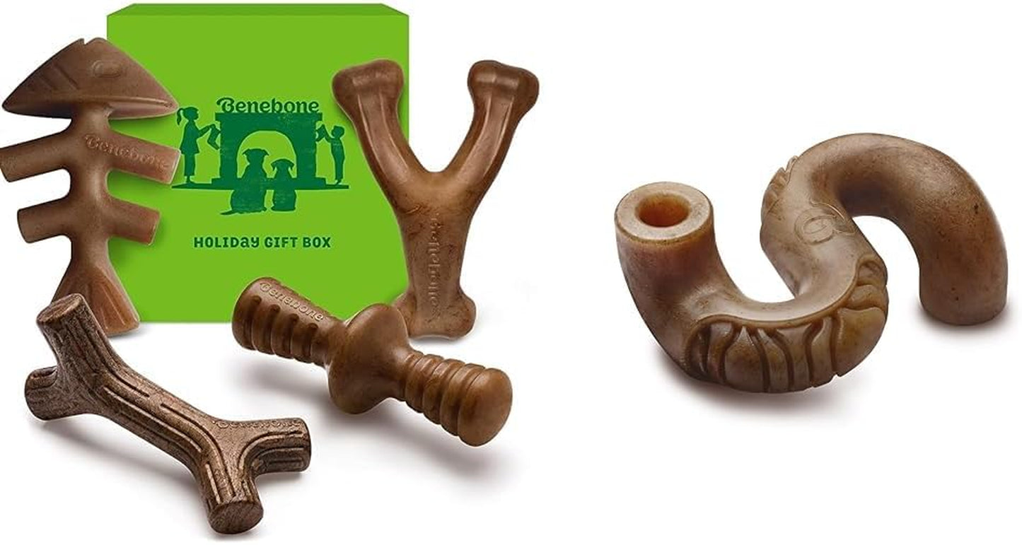 Benebone Medium Holiday 4-Pack Dog Chew Toys for Aggressive Chewers, Made in USA, 60Lbs and under & Tripe Bone Durable Dog Chew Toy for Aggressive Chewers, Real Tripe, Made in USA, Medium