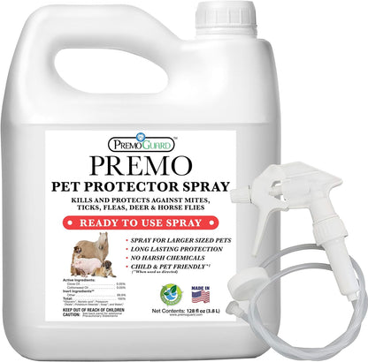 Pet Protector by Premo Guard 128 Oz – 100% Effective Mite, Flea, Tick, & Mosquito Spray for Dogs, Cats, and Pets – Best Natural Protection for Control, Prevention, & Treatment