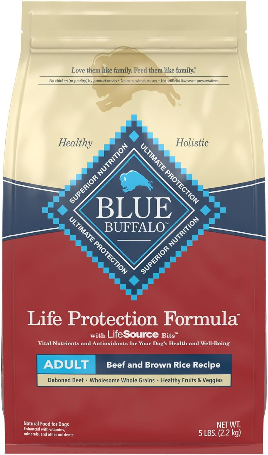 Blue Buffalo Life Protection Formula Natural Adult Dry Dog Food, Beef and Brown Rice 5-Lb Trial Size Bag