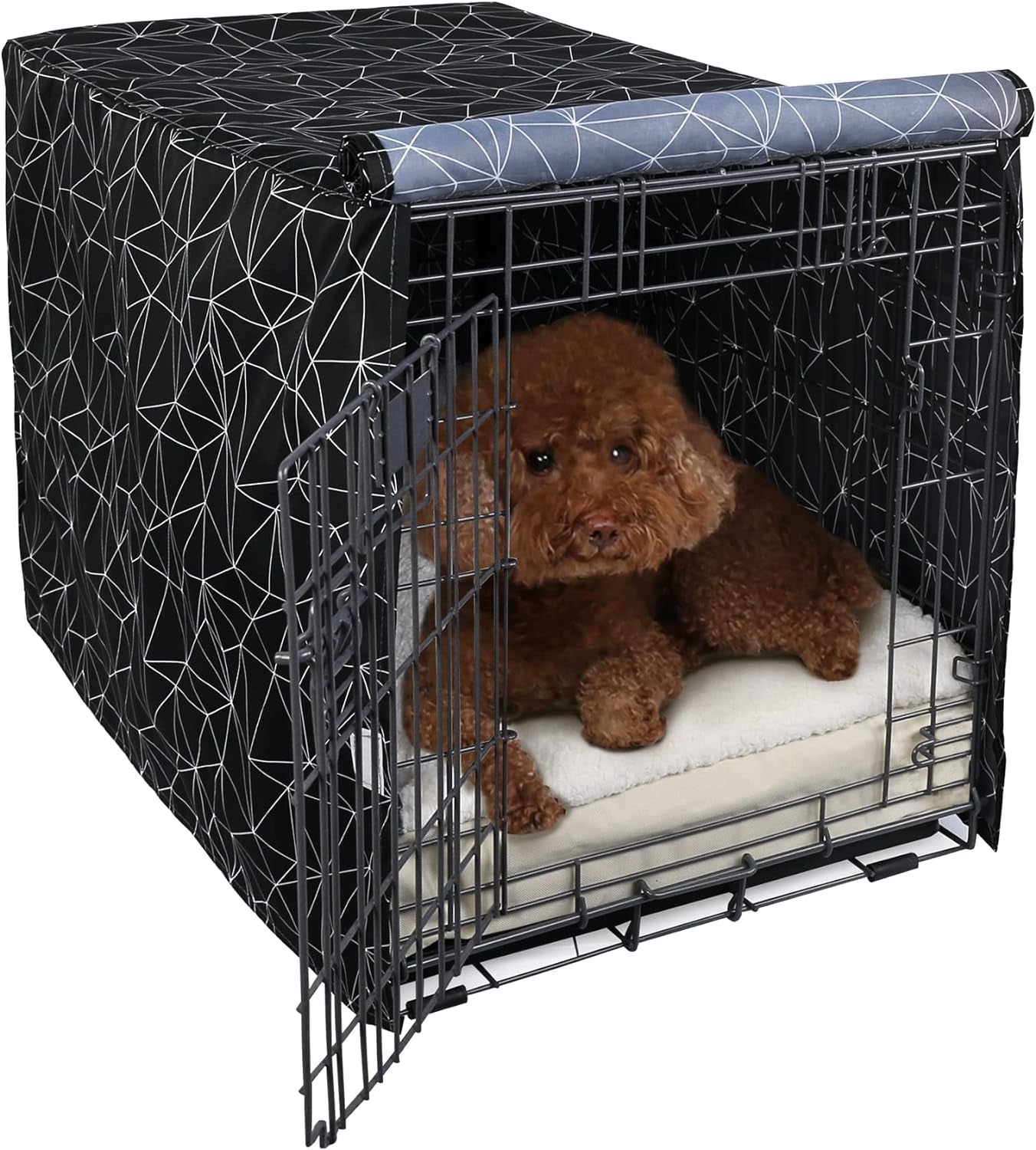 Explore Land Pattern Dog Crate Cover for 30 Inches Wire Cage, Heavy-Duty Polyester Indoor Pet Kennel Covers Universal Fit for 1 2 3 Doors Standard Metal Crate (Brief Polygonal)