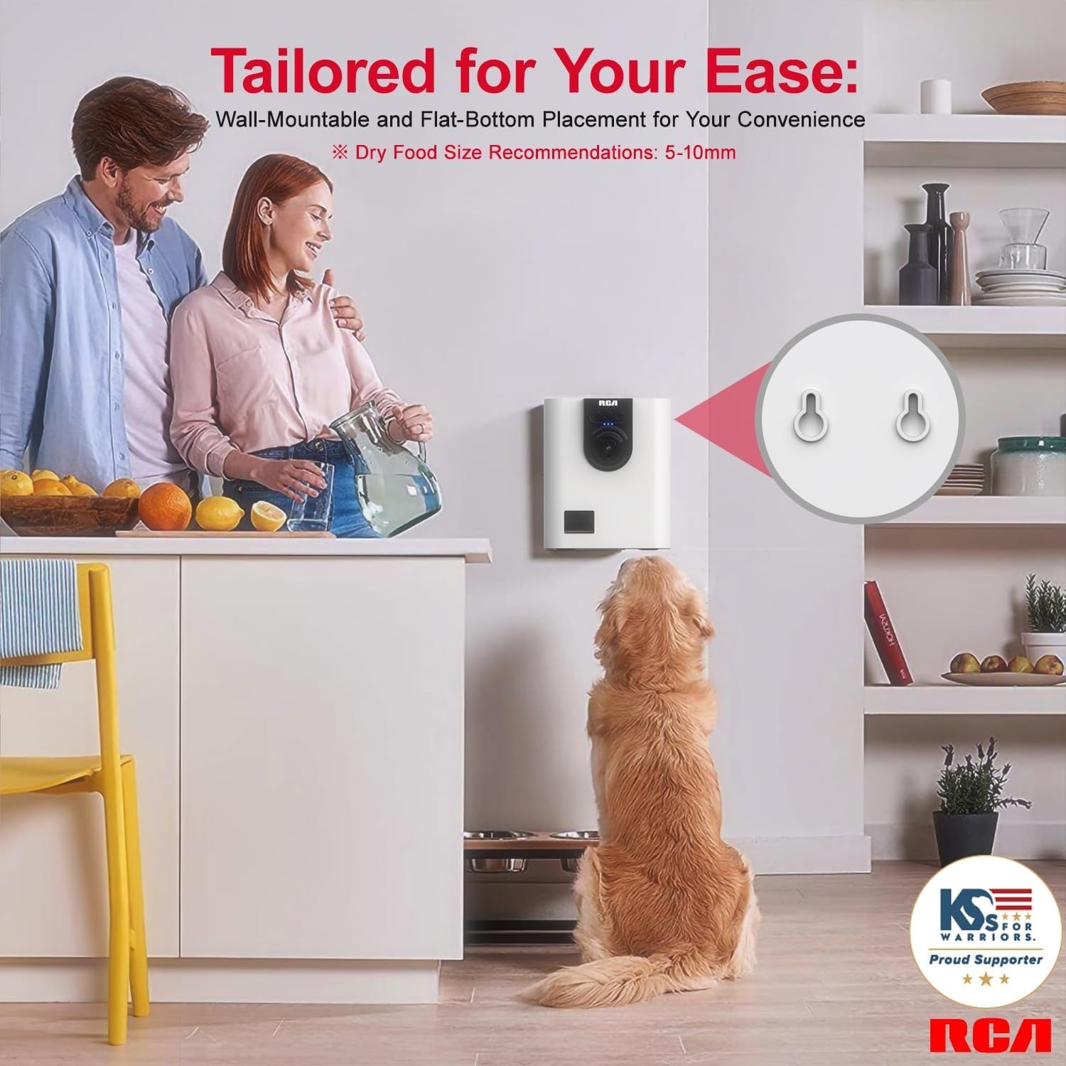 RCA Dog & Cat Smart Camera Treat Dispenser, Wifi-Enabled, 1080P HD Camera, Two-Way Audio, App Control, Compatible with Alexa & Google Assistant – for Small Treats & Kibble