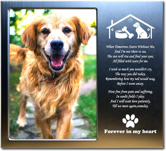 Pet Loss Gifts - Pet Memorial Gift (Opts) Personalized Metal - Sympathy Gift Memorial Picture Frame 4X6 for Loss of Dogs. (2A)