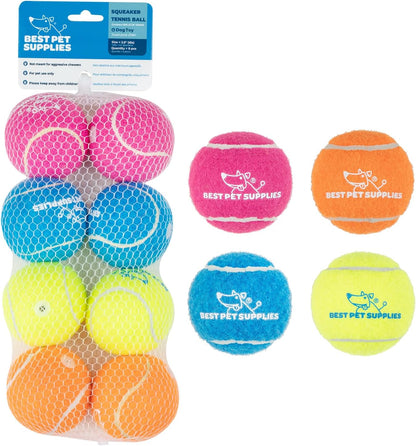 Best Pet Supplies Squeaky Tennis Toys for Dogs, 8-Pack, Heavy-Duty Interactive Pet Toys for Throwing and Fetching, Supports Exercise and Natural Behavior Training, Durable - Medium