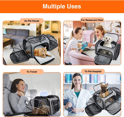 TSA Airline Approved Soft Sided Pet Carrier Top Loading 4 Side Expandable Large Travel Cats Carrier Collapsible with 3 Removable Washable Pads and 3 Pockets for Cats Kitten and Small Dogs