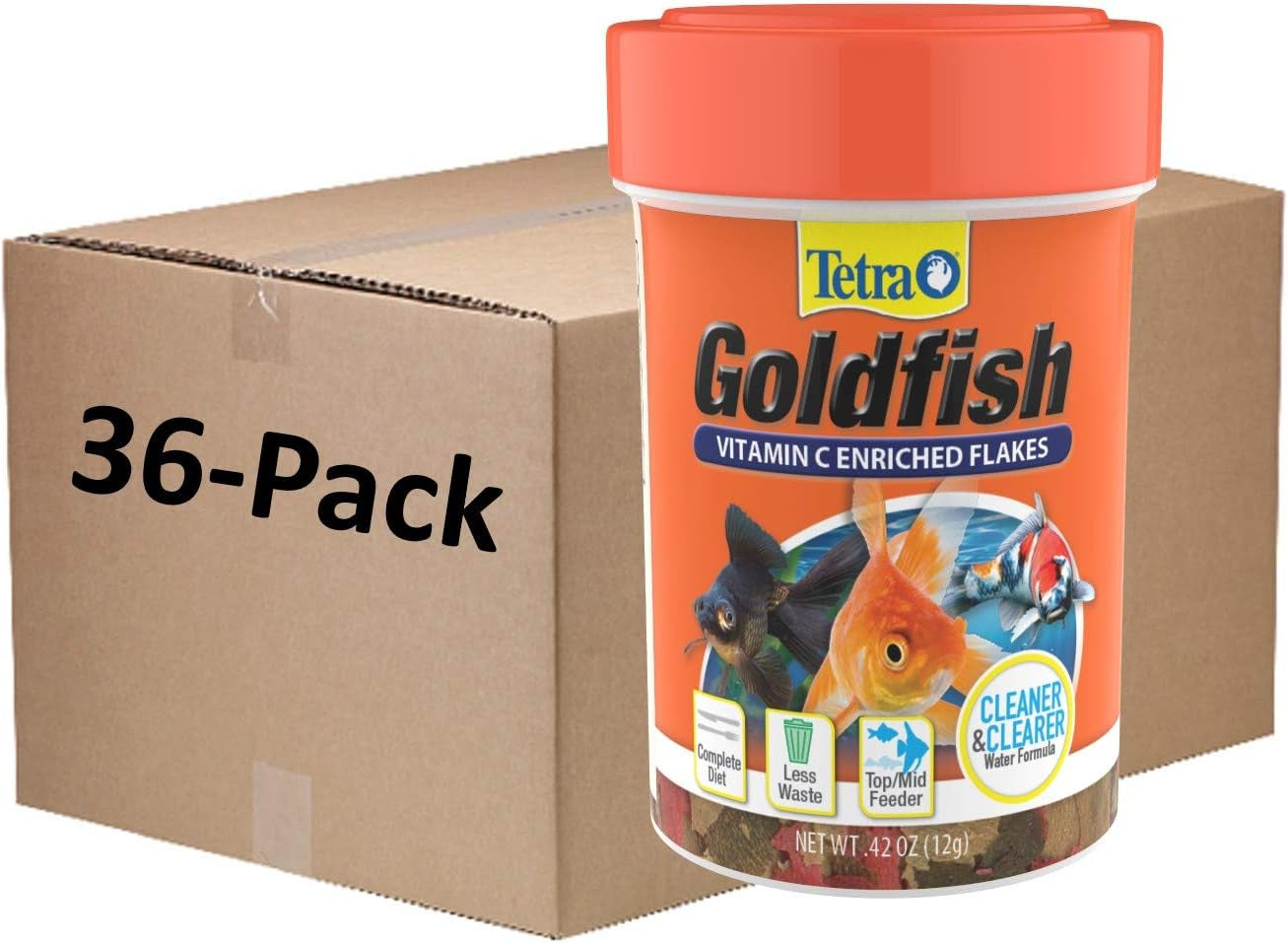 Tetra Goldfish Flakes, Nutritionally Balanced Diet for Aquarium Fish, Vitamin C Enriched Flakes, 42 Oz (36 Pack)