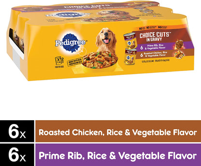 PEDIGREE CHOICE CUTS in GRAVY Adult Canned Soft Wet Dog Food, Chicken & Rice Flavor, 13.2 Oz. Cans (Pack of 12)