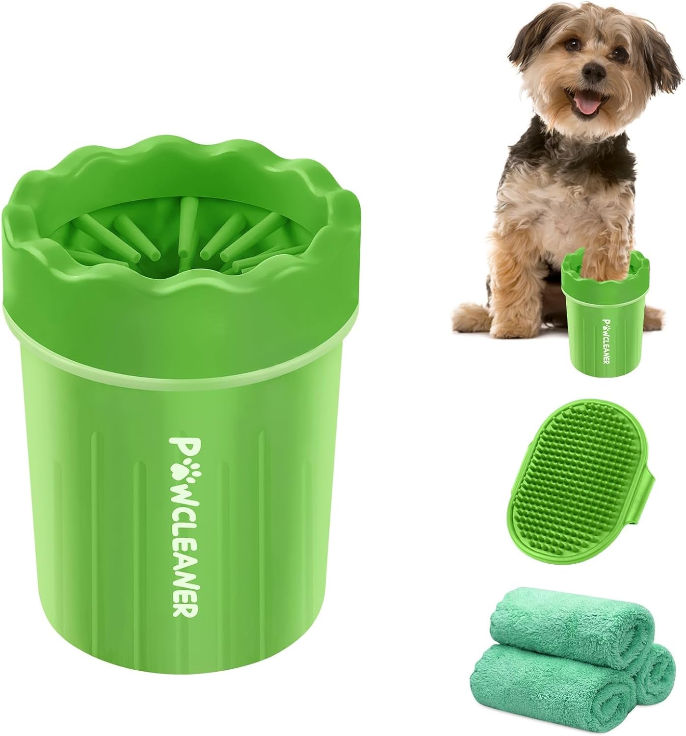 Dog Paw Cleaner, Portable Dog Paw Washer Pet Cleaning Silicone Brush with 3 Absorbent Towel, Pet Foot Cleaner for Small Breed Dogs(Green)