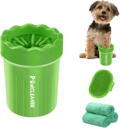 Dog Paw Cleaner, Portable Dog Paw Washer Pet Cleaning Silicone Brush with 3 Absorbent Towel, Pet Foot Cleaner for Small Breed Dogs(Green)