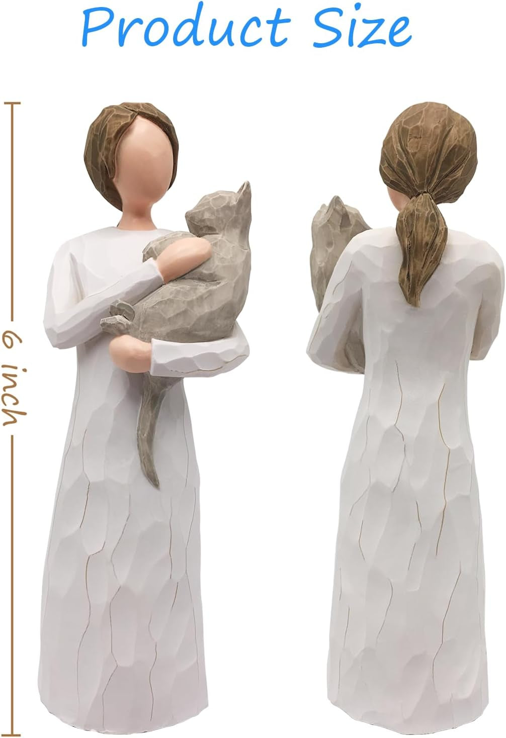 Cat Memorial Gifts for Darker Skin Cat Mom, Loss of Cat Sympathy Gifts, Pet Cat Remembrance Gifts, Cat Angel Figurine Statue for Cat Lovers in Memory of Passing Away Cat