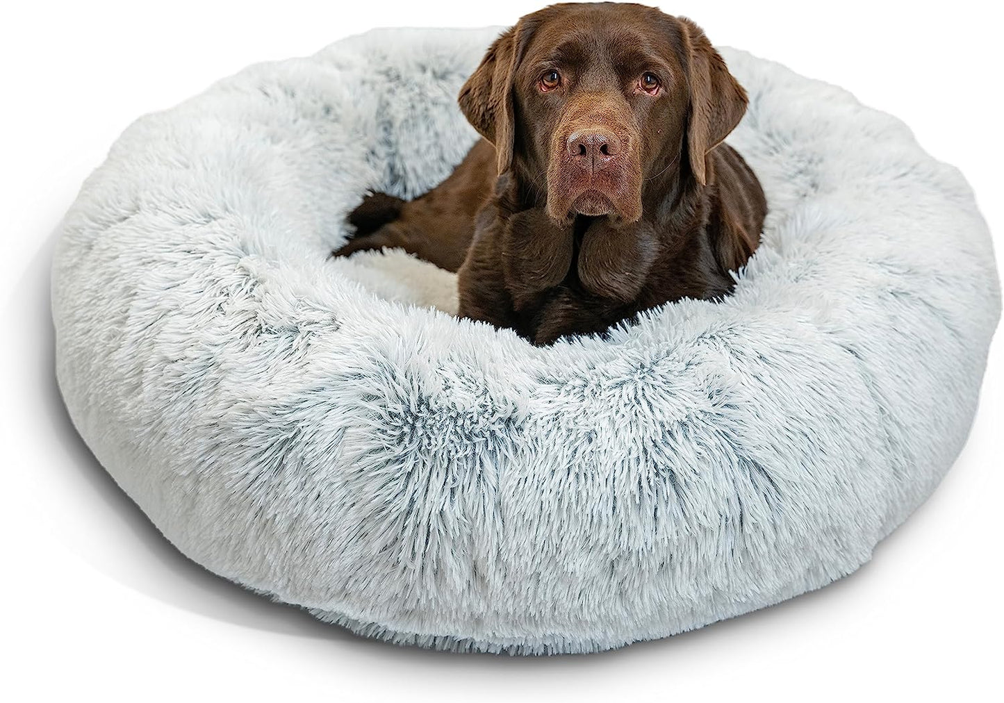 Best Friends by Sheri the Original Calming Donut Cat and Dog Bed in Shag Fur Frost, Large 36"