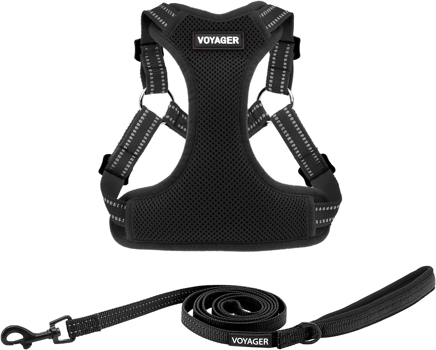 Best Pet Supplies Voyager Adjustable Dog Harness Leash Set with Reflective Stripes for Walking Heavy-Duty Full Body No Pull Vest with Leash D-Ring, Breathable All-Weather - Harness (Black), XS