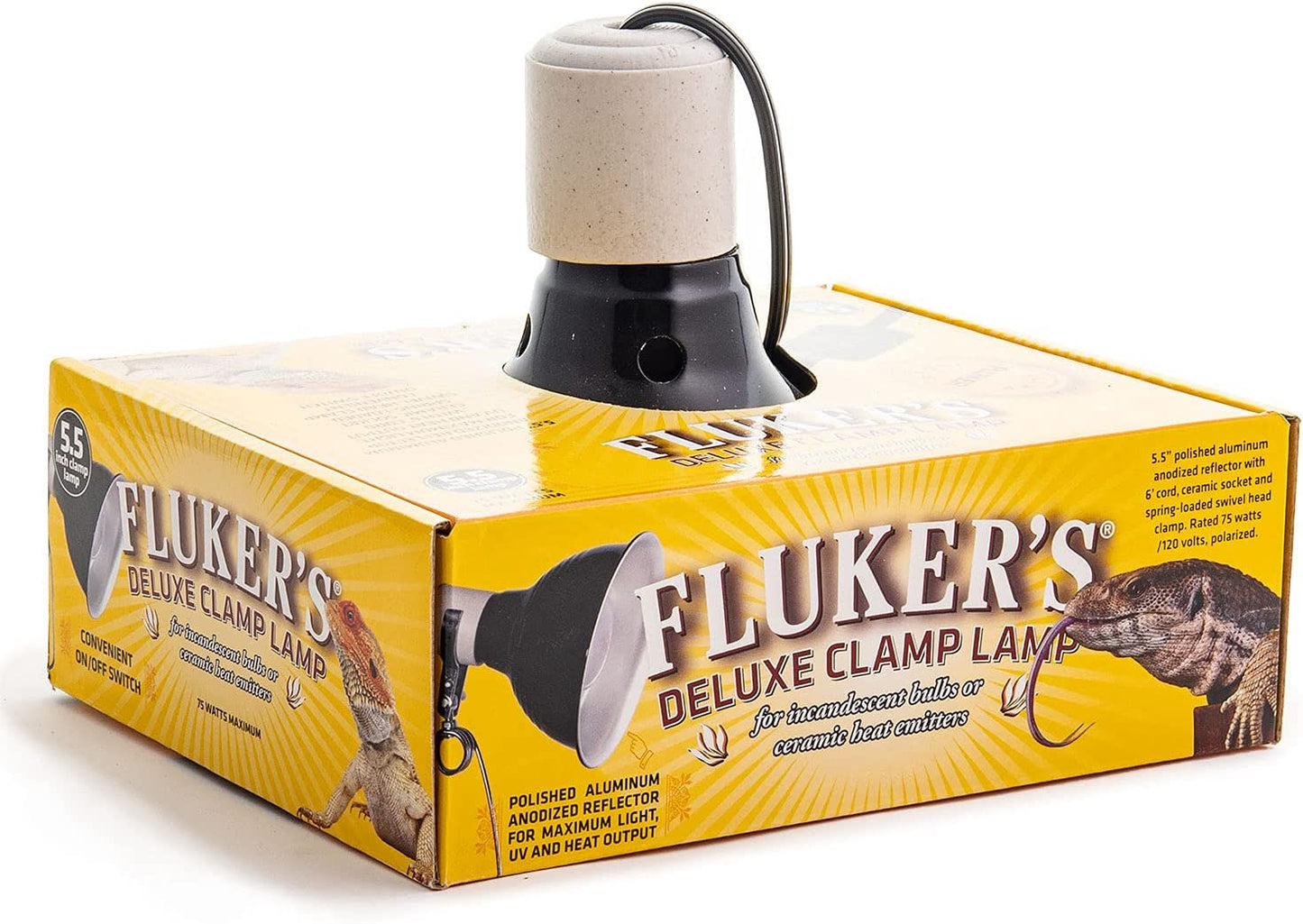 Fluker's Repta-Clamp Lamp, Heavy Duty Clamp Light For Reptile Tanks and Terrariums, UL/CUL Approved, Great for Reptile Basking, 75-Watt Maximum with On/Off Switch, 5.5"