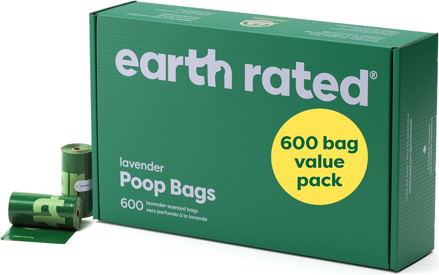 Earth Rated Dog Poop Bags Value Pack, Leak-Proof and Extra-Thick Pet Waste Bags for Big and Small Dogs, Refill Rolls, Lavender Scented, 600 Count