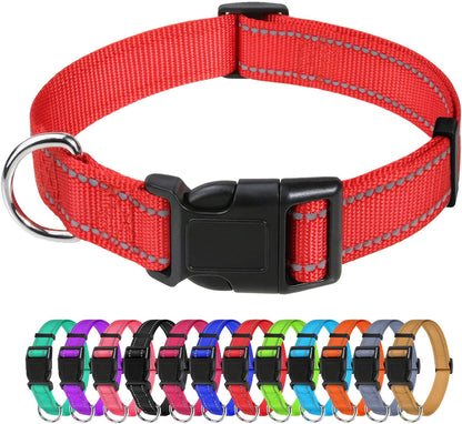 Tagme Reflective Nylon Dog Collars, Adjustable Classic Dog Collar with Quick Release Buckle for Puppy, Red, 3/8" Width