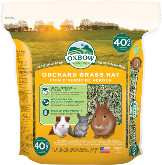 Oxbow Animal Health Orchard Grass Hay - All Natural Grass Hay for Chinchillas, Rabbits, Guinea Pigs, Hamsters, Gerbils & Other Small Pets - Grown in the USA- Fiber Rich- 40 oz.