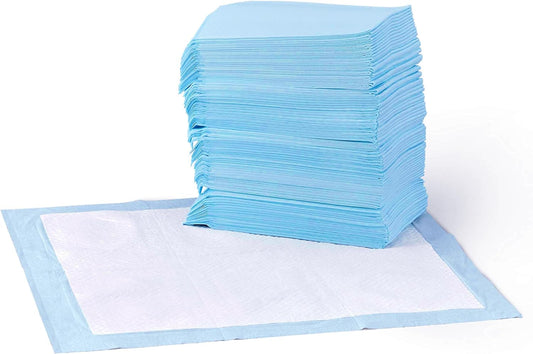 Amazon Basics Dog and Puppy Pee Pads with 5-Layer Leak-Proof Design and Quick-Dry Surface for Potty Training, Standard Absorbency, Regular Size, 22 X 22 Inch - Pack of 50, Blue & White