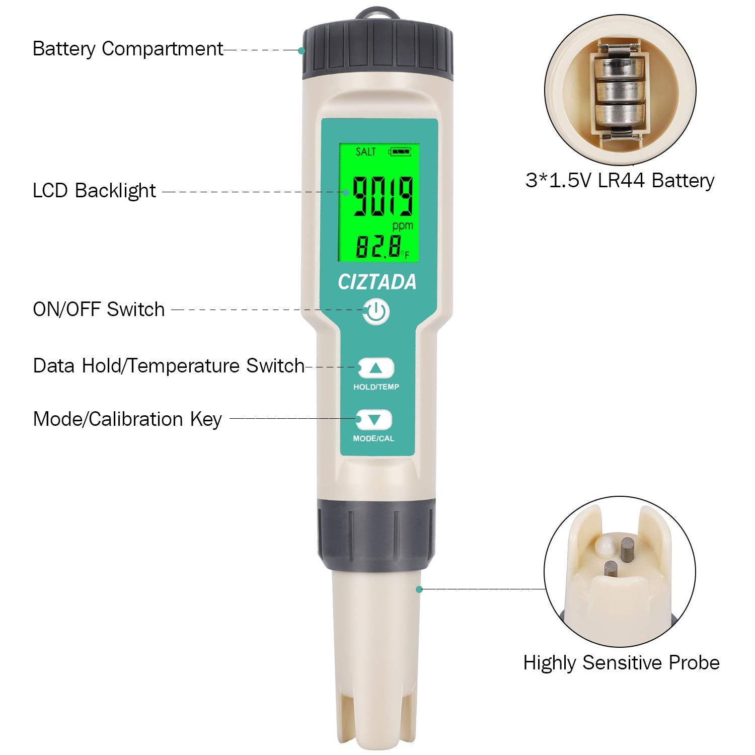 Digital Salinity Tester for Salt Water - Aquarium Salinity Meter with ATC, IP67 Waterproof, 0-200 PPT Large Range Multi-Parameter Tester for Seawater, Fish Tank, Hydroponics