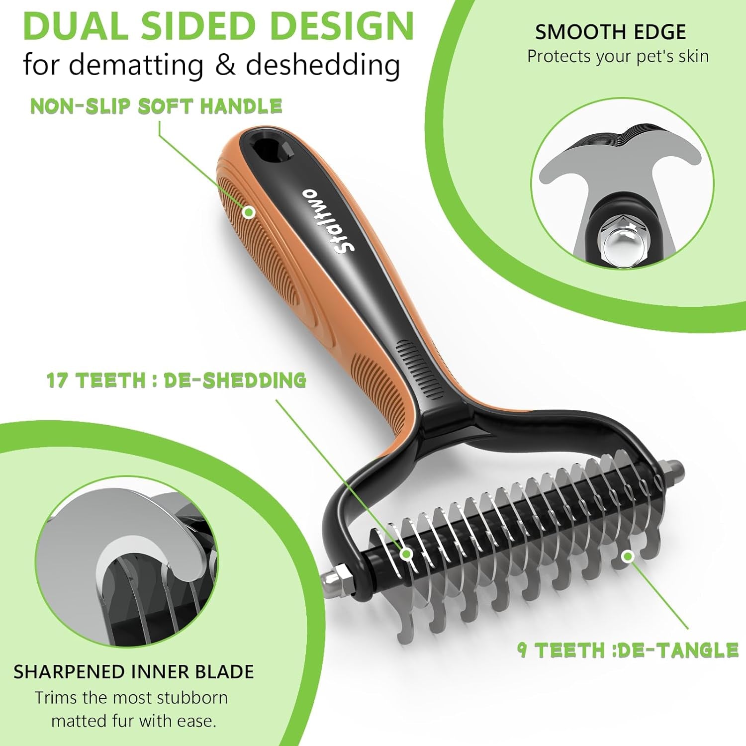 Pet Grooming Supplies - 2-In-1 Professional Undercoat Rake and Pet Brush | Shedding Control for Long-Haired Dogs and Cats, Deshedding Tool, Knot Removal,Grey