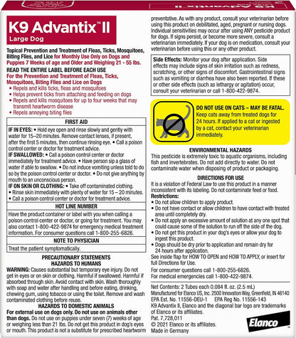 K9 Advantix II Large Dog Vet-Recommended Flea, Tick & Mosquito Treatment & Prevention | Dogs 21-55 Lbs. | 2-Mo Supply