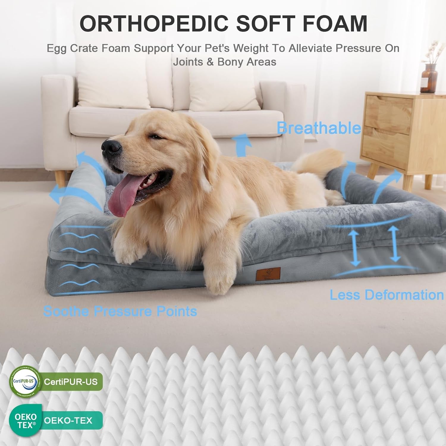 Dog Beds for Medium Dogs, Orthopedic Dog Bed, Washable Dog Bed with [Removable Bolster], Waterproof Dog Bed with Nonskid Bottom, Doggy Bed, Medium Dog Bed