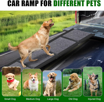 Dog Ramp for Car, 67" Long Portable Folding Pet Ramp with Extra Pet Blanket, Car Ramp with Non-Slip Rug Surface, Wider Dog Steps Perfect for Medium & Large Dogs Up to 260LBS Enter a Car, SUV & Truck