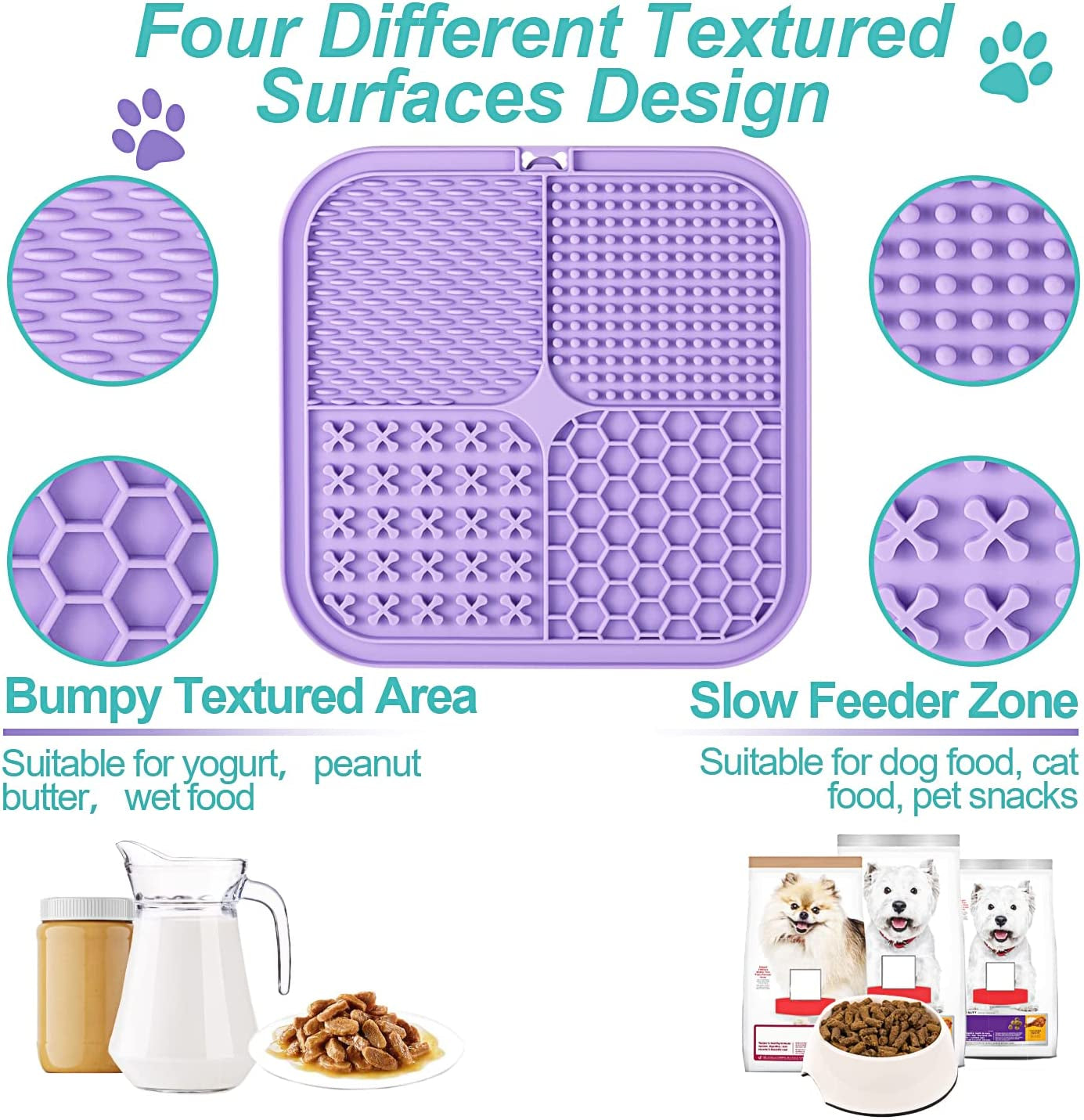 2PCS Licking Mat for Dogs with Suction Cups, Premium Lick Pad for Anxiety Relief, Slow Feeder Dog Bowls, Perfect for Bathing, Grooming and Training