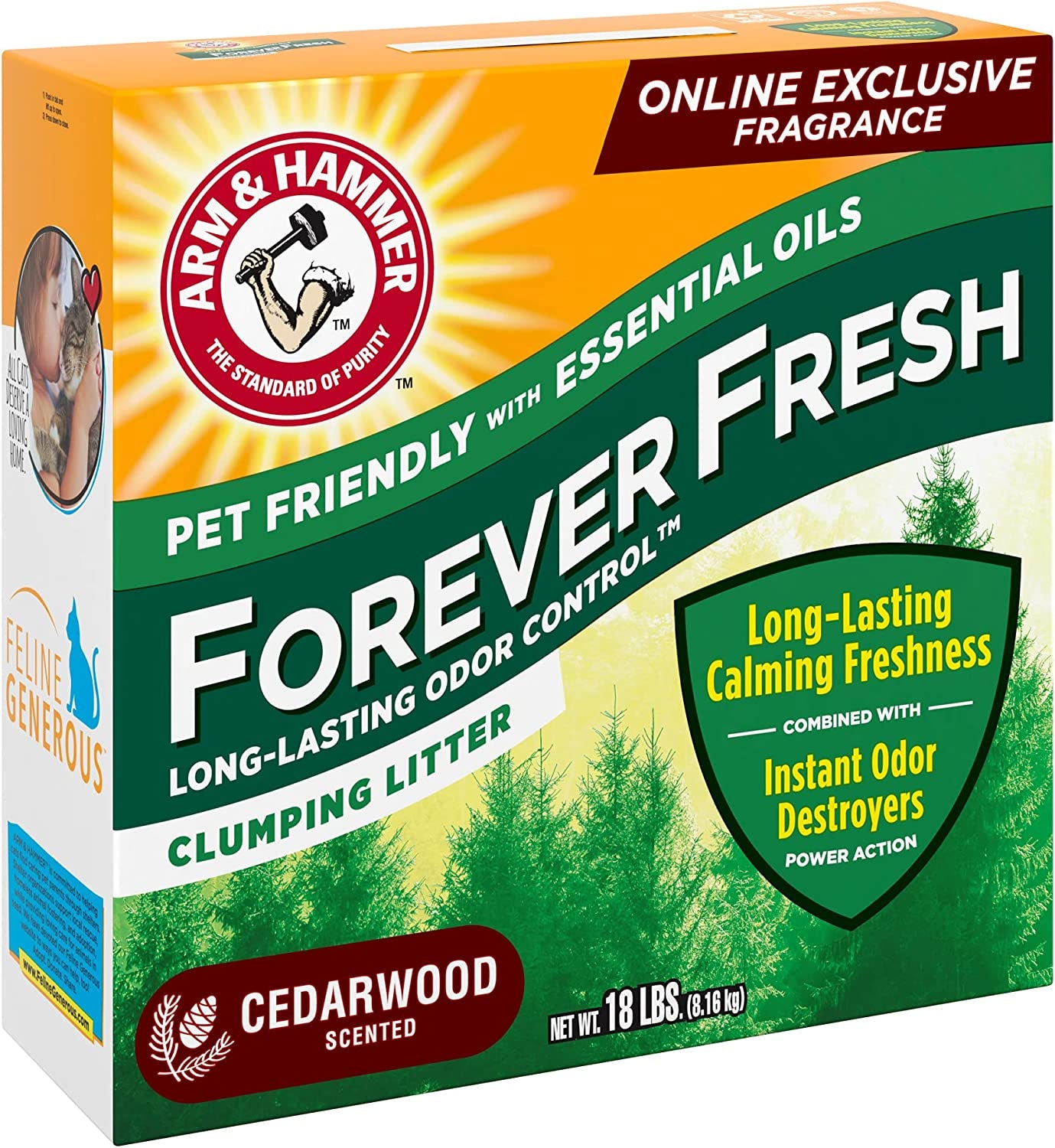 Arm & Hammer Forever Fresh Clumping Cat Litter Cedarwood, Multicat 18Lb, Pet Friendly with Essential Oils, (Pack of 1)