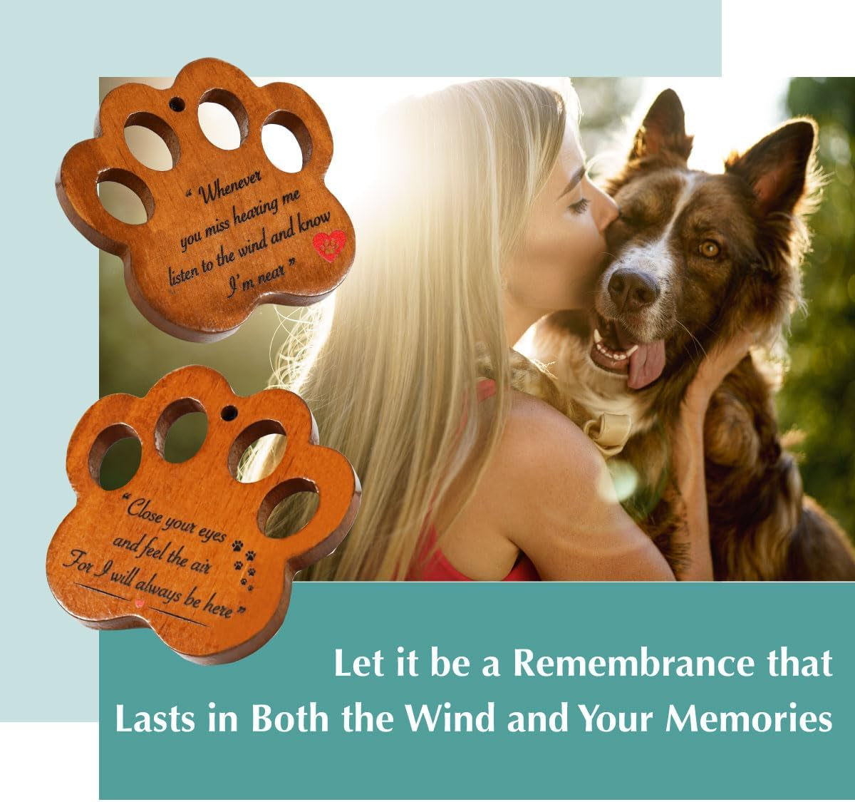 Dog Memorial Gifts for Loss of Dog - Loving Pet Memorial Wind Chimes, Dog Bereavement Gifts with Memorial Poem Gift Cards for the Passing of Dogs and Cats (Sunset Gold)