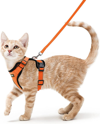 Rabbitgoo Cat Harness and Leash for Walking, Escape Proof Soft Adjustable Vest Harnesses for Cats, Easy Control Breathable Reflective Strips Jacket, Orange, S