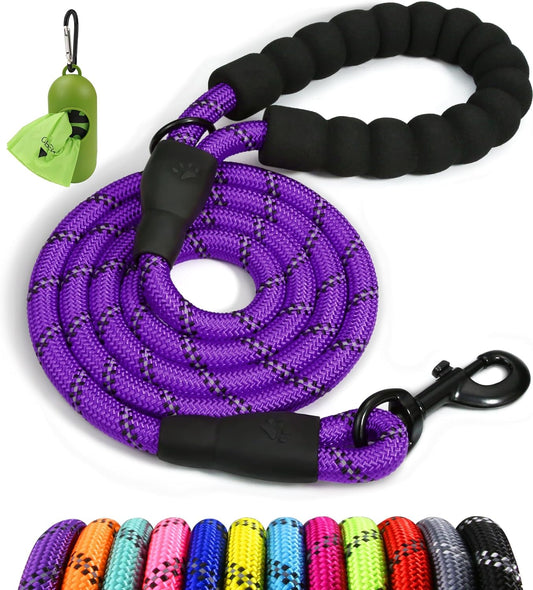 Taglory Rope Dog Leash 5 FT with Comfortable Padded Handle, Highly Reflective Threads Dog Leash for Small Dogs, 3/8 Inch, Purple