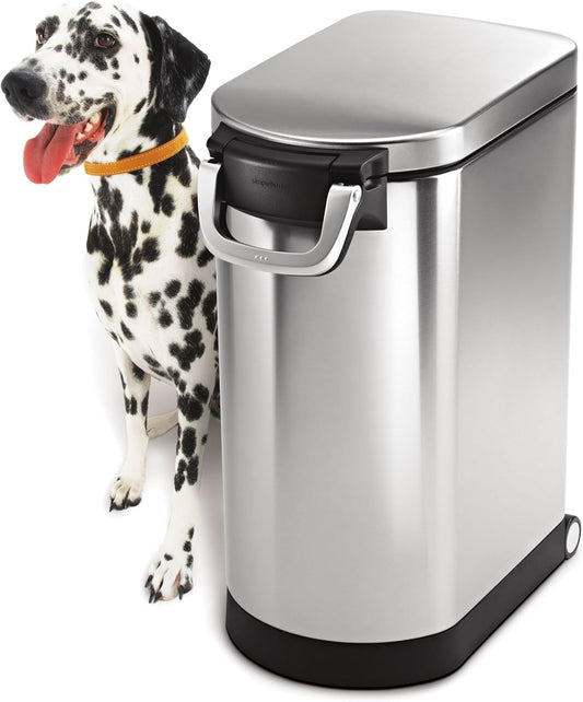 Simplehuman 30 Liter, 32 Lb / 14.5 Kg Large Pet Food Storage Container for Dog Food, Cat Food, and Bird Feed, Brushed Stainless Steel