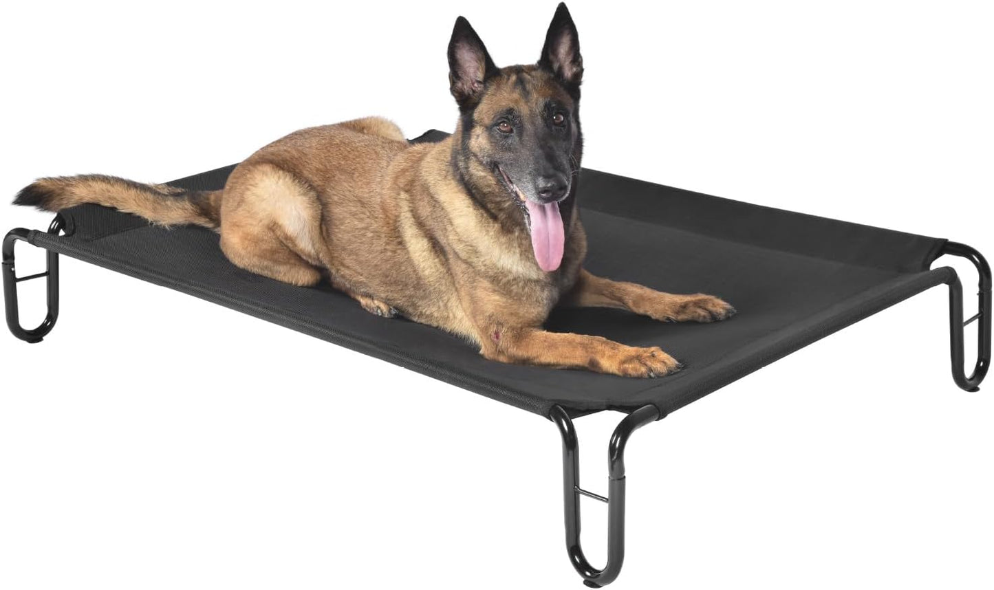 Elevated Outdoor Dog Bed - Raised Dog Bed for Large Dogs, Waterproof Dog Cot Bed Easy to Assemble, Cooling Elevated Dog Bed with Breathable Teslin Mesh, Durable, Non Slip, up to 65 Lbs,Black