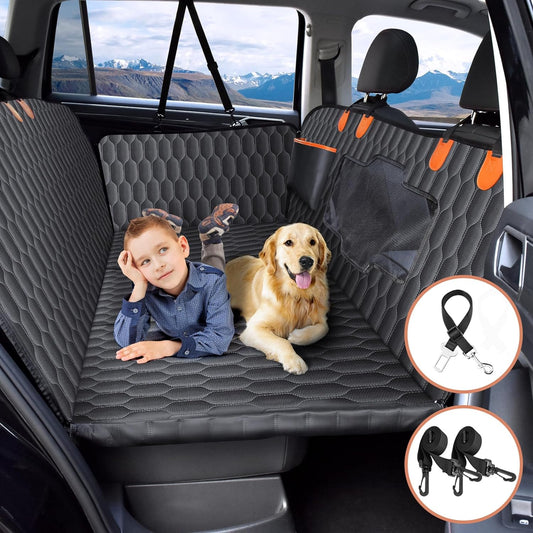 XL Back Seat Extender for Dogs-Supports 330Lb,Waterproof Dog Car Seat Cover Hard Bottom-Detachable,600D Heavy Duty Scratch Proof Nonslip Soft,Dog Hammock for Car,Suvs