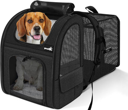 Pecute Pet Carrier Backpack, Large Cat Carrier Backpack, Expandable Cat Backpack with Breathable Mesh for Medium Large Cats, and Small Dogs, Dog Backpack Carrier for Travel Hiking Black