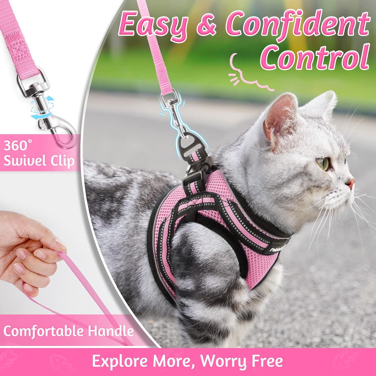 Rabbitgoo Cat Harness and Leash Set for Walking Escape Proof, Adjustable Soft Kittens Vest with Reflective Strip for Cats, Comfortable Outdoor Vest, Purple, XL