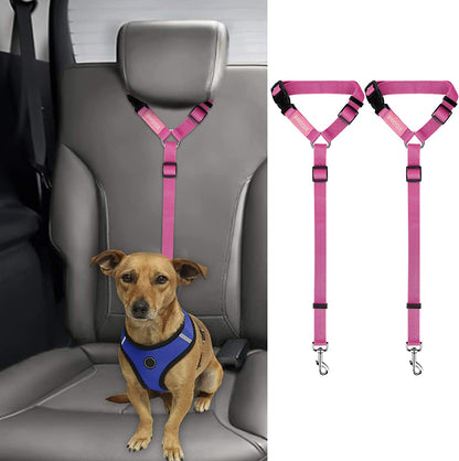 BWOGUE 2 Packs Dog Cat Safety Seat Belt Strap Car Headrest Restraint Adjustable Nylon Fabric Dog Restraints Vehicle Seatbelts Harness