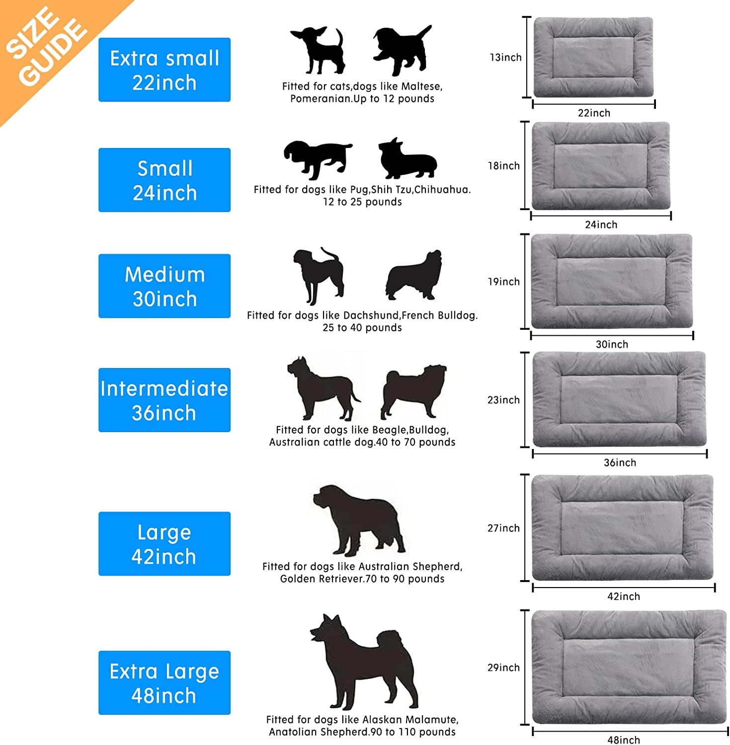 VERZEY Crate Pad for Large Dogs Fit Metal,Ultra Soft Bed Washable & Anti-Slip Kennel Pad for Dogs Cozy Sleeping Mat,Gray 42Inch