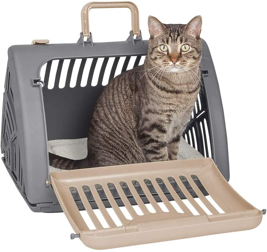 Sportpet Designs Foldable Travel Cat Carrier - Front Door Plastic Collapsible Carrier Collection, Waterproof Bed