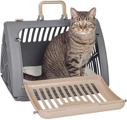 Sportpet Designs Foldable Travel Cat Carrier - Front Door Plastic Collapsible Carrier Collection, Waterproof Bed