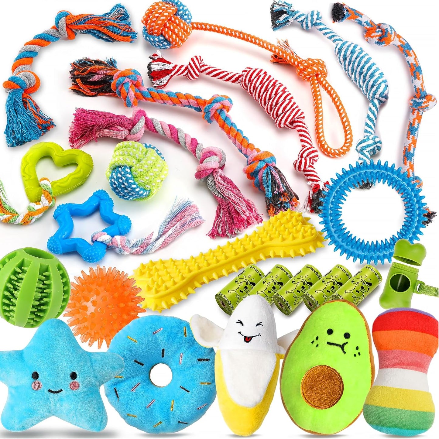 Zeaxuie 20 Pack Luxury Puppy Toys for Teething Small Dogs, Puppy Chew Toys with Rubber Toys, Ropes and More Squeaky Toys