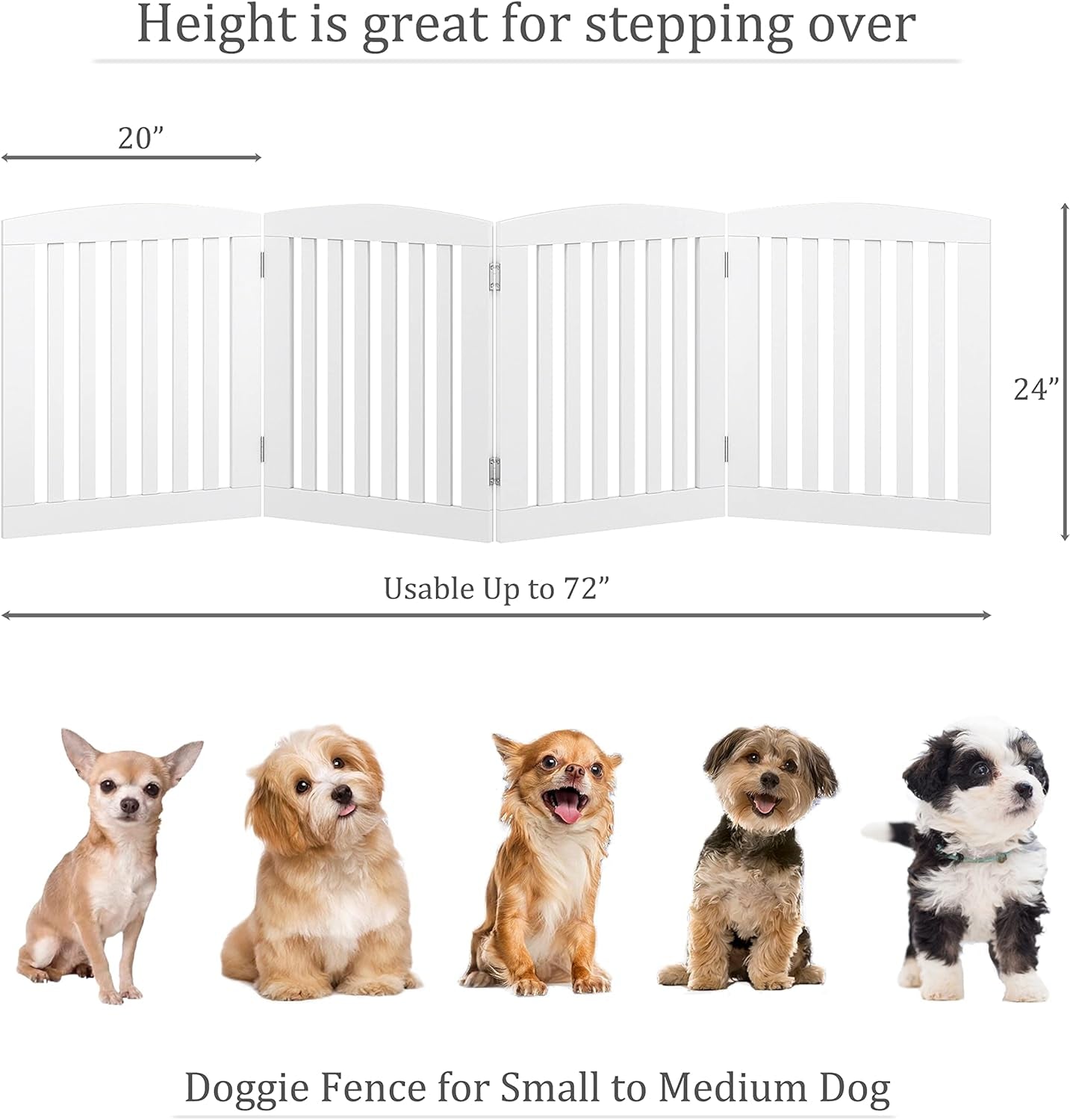 PAWLAND Wooden Freestanding Foldable Pet Gate for Dogs, 24 Inch 4 Panels Step over Fence, Dog Gate for the House, Doorway, Stairs, Extra Wide (Espresso, 24" Height-4 Panels)