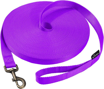 HIKISS Long Dog Leash Obedience Recall Training Agility Lead with Thickening Material for Large Dog - 15Ft 20Ft 30Ft 50Ft 100Ft Training Leash(Purple 20Ft)