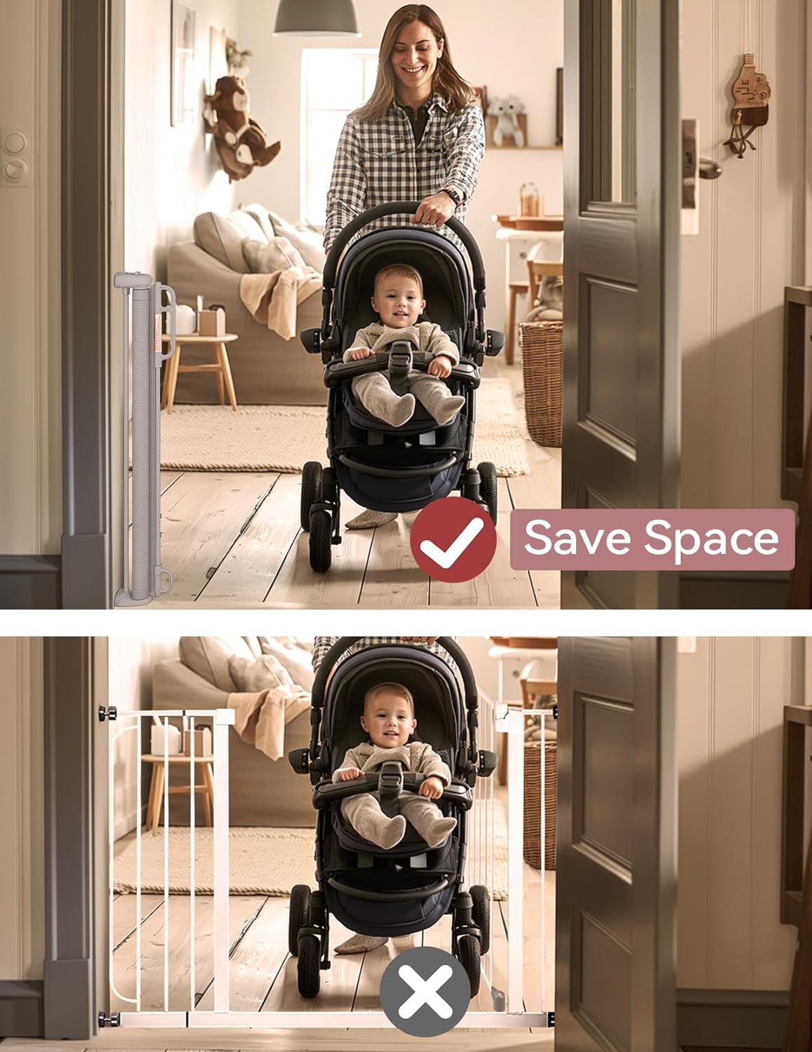 Retractable Baby Gate, Momcozy Extra Wide Mesh Baby Gates for Stairs, 33" Tall, Extends to 71" Wide, Pet Dog Gate for Doorways, Stairs, Hallways, Indoor/Outdoor