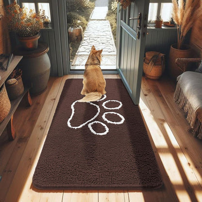 Smiry Dog Door Mat for Muddy Paws, Absorbent Dirt Trapper Non-Slip Washable Mat, Quick Dry Chenille, Mud Mat for Dogs, Entry Indoor Door Mat for inside Floor (48X30 Inches, Brown)