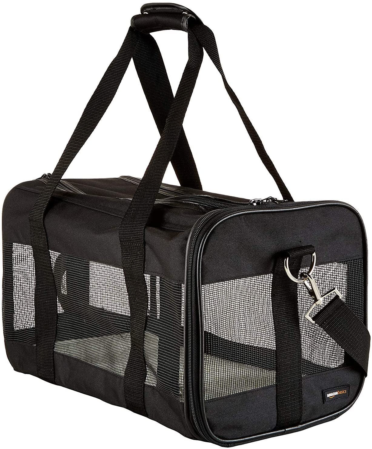 Amazon Basics Soft-Sided Mesh Pet Travel Carrier for Dog, Cat, Medium, 16.5" L x 9.4" W x 9.8" H, Black