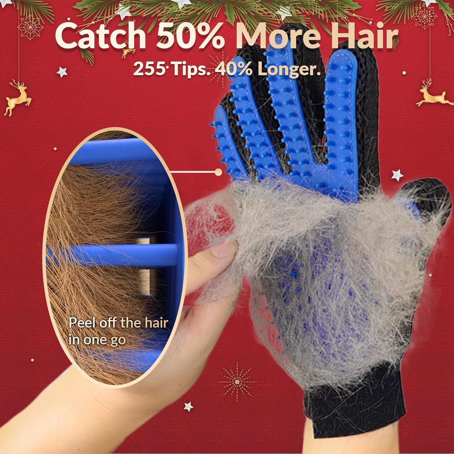 Upgrade Version Pet Grooming Glove - Gentle Deshedding Brush Glove - Efficient Pet Hair Remover Mitt - Enhanced Five Finger Design - Perfect for Dog & Cat with Long & Short Fur - 1 Pair